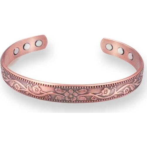 Elegant Womens Retro Flower Bronze Opening Bangle Magnetic Flower Pattern Jewelry Accessories