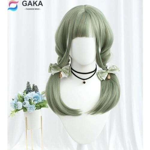 GAKA 8 Colors Straight Long Synthetic Wigs for White & Black Women Ombre Ashy Green Pink Twilight blue Lolita Cosplay Wig Hair