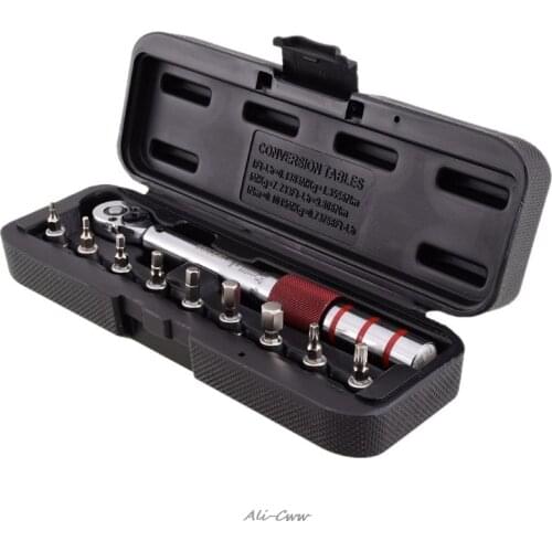 1/4" 2-15Nm Drive Click Torque Wrench Hand Spanner + 9 Socket Bits + Box Set Bike Bicycle Tool