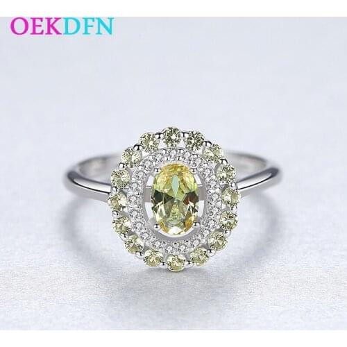 OEKDFN Real 925 Sterling Silver Ring Peridot Gemstone Wedding Engagement Diamonds White Gold Women Bands Fine Jewelry Wholesale