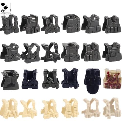 Military WW2 Minifigs Building Block US Armys Soldier Vest Armor Marine Corps Army Weapon Parts Brick Bloodstained Children Toys