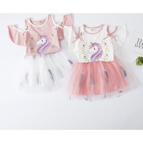 Summer Pretty Girls Set Animal Printed Children Short Sleeve T-shirt Top+Mesh Skirt 2PCS Kids Suit Fashion 2-6Y Children Clothes