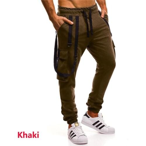 HOT 2019 Outdoor autumn winter sport Casual ribbon design hip hop jogging pants men running multi pocket harem track sweatpants