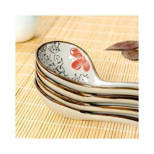 16*5CM Soup Spoon Ceramic Household Soup Porcelain Large Long Handle Porridge Spoon Household Kitchen Supplies Cooking Spoon