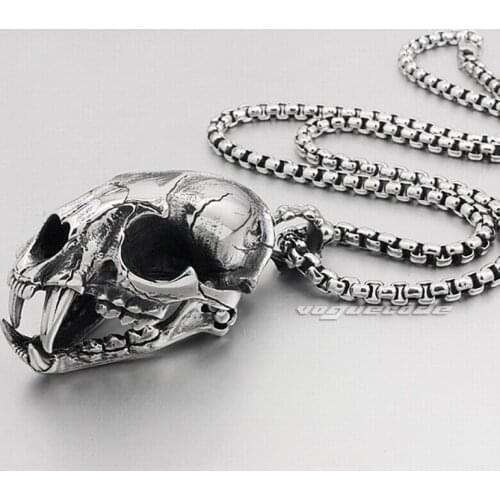 Huge Heavy 316L Stainless Steel Lion Skull Pendant Mens Biker Rock Punk Style Mouth Openable W031 Steel Necklace 24 inches