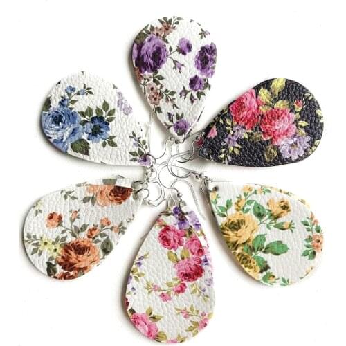 Cute Flower Print Leather Earrings For Women Girl Fashion Big Sweet Earring Summer Jewelry Gifts