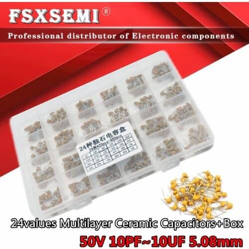 24values*20pcs=480pcs 50V Capacitor 103 104 10PF~10UF 5.08mm Multilayer Ceramic Capacitors MLCC Assorted Kit + BOX Monolithic
