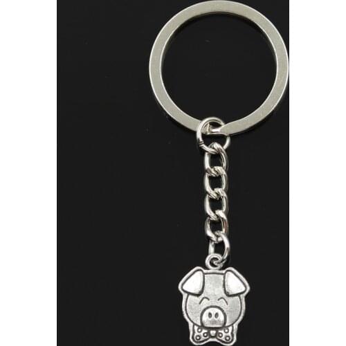 Fashion 30mm Key Ring Metal Key Chain Keychain Jewelry Antique Bronze Silver Color Plated Pig 20x15mm Pendant
