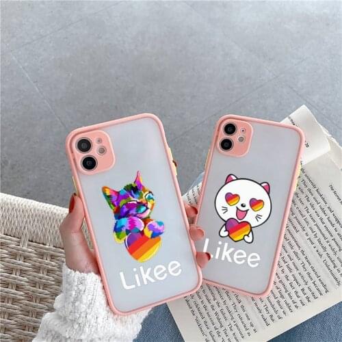 Fashion Likee cat bear love heart art Phone Case For iPhone 12 11 Mini Pro XR XS Max 7 8 Plus X Matte transparent Pink Back