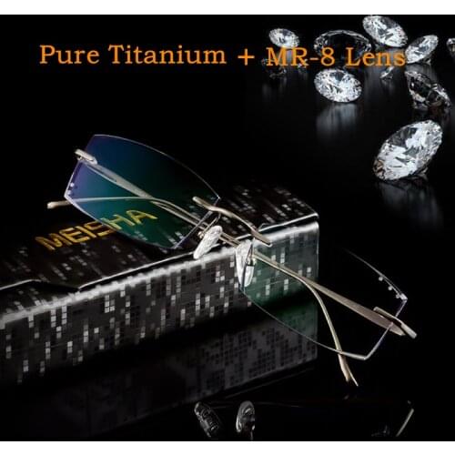 YIMARUILI Mens Pure Titanium Rimless Glasses Myopia Glasses MR-8 Super Tough Gradient Color Lens Prescription Glasses 9069
