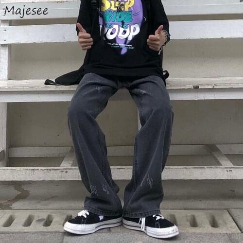 Scratched Vintage Jeans Men Plus Size S-5XL Fashion Distressed Straight Mopping Couples Chic Frayed Spring Denim Trousers Teens