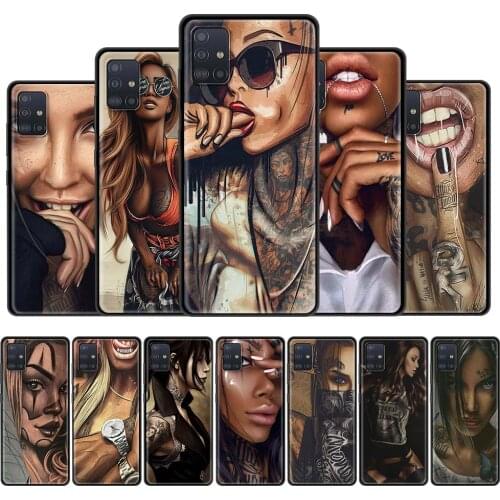 For Samsung Galaxy A51 A71 A21s A31 A12 A41 M31 M51 Phone Case A52 A32 A11 M30s A42 A01 Black Soft Cover Cool Tattoo Girl Shell