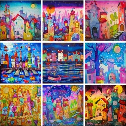 5D DIY Diamond Painting Abstract House Crafts Diamond Embroidery Vessel Landscape Cross Stitch Kit Mosaic Picture Home Decoratio
