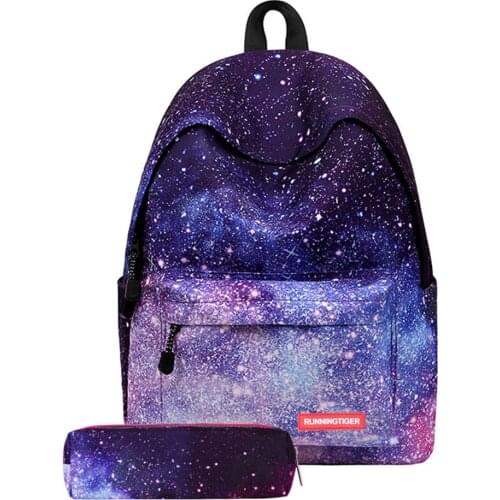 2PC School Pen Bag Set Backpack Space Printing Backpacks for Teenager Men Women Starry Sky Backpack mochila mujer Bolsos