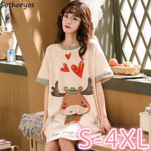 Nightgowns Women Large Size 4XL Short Sleeves Cartoon Printed Lovely Princess Outerwear Sleepwear Students Oversize Comfortable