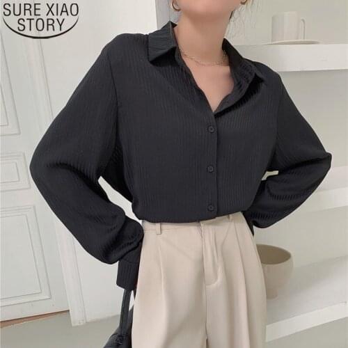 2021 New Korean Loose Vintage Long Sleeve Shirts Striped white Shirt Women Spring Y2k Plus Size Clothing Blusas Tops Shirt 13163