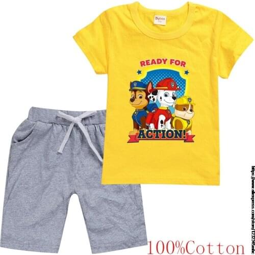 Summer New Girls Pullovers Childrens Fashion PAW PATROLTshirt+Shorts Suit Childrens Clothing Cute Birthday Party Outfit