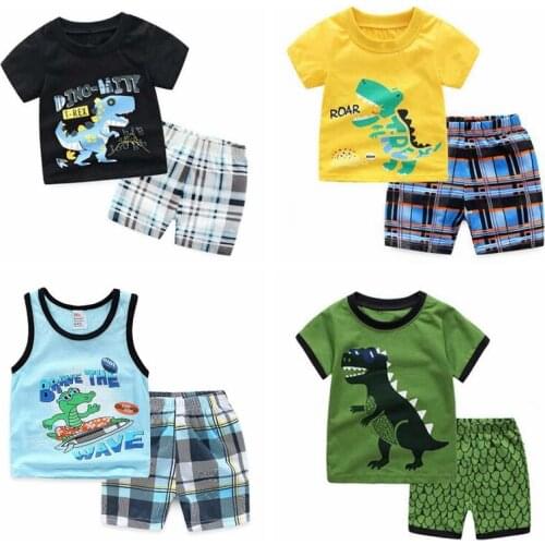 New Design 100% Cotton High Quality Boys Green Dinosaur Pajamas Pyjama Kids Boys Shark Pajamas Baby Clothing Set H030
