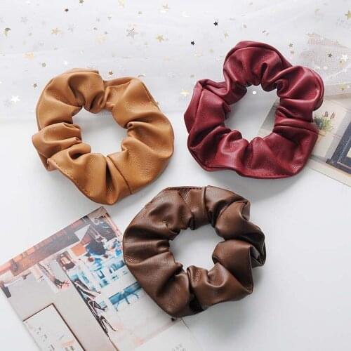 Oaoleer Solid Color Soft Leather Hair Rope Women Elastic Hair Bands Solid Color Hair Tie Hair Accessories Oversized Hot