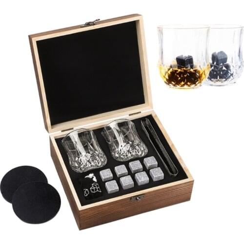 Whisky Stones Gift Set Reusable Whisky Ice Cubes Glasses Whiskey Rocks Cooling Stones Wooden Gift Box Best Gifts for Men