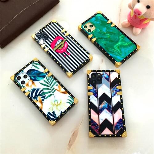 Luxury Vintage Flower Lips Case For iPhone 12 PRO MINI X XS Max XR Square Cover Phone Cases for iphone 11 PRO MAX 7 Plus 8 6 6S
