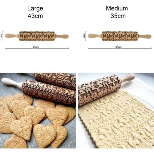 Christmas Rolling Pin With Pattern Wooden Embossing Baking Cookies Noodle Biscuit Fondant Christmas Roller Cake Decorating Tools