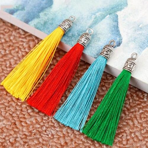 10pcs/lot 17 Colors Silk Tassel Cords with Metal Caps for Earrings 6cm Long Tassel Charm Pendant Fit DIY Jewelry Making Findings