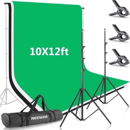 Neewer 8.5x10feet/2.6x3 meters Background Stand Support System with 10x12ft/3x3.6M Backdrop (White,Black,Green) and Carry Bag