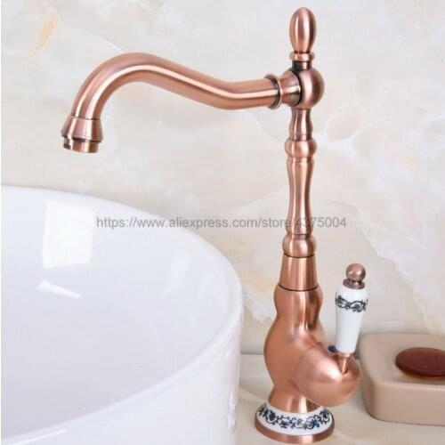 Bathroom Faucet Red Copper Antique Single Handle Hot & Cold Water Mixer Taps Basin Bathroom Deck Mounted Faucet Nnf640