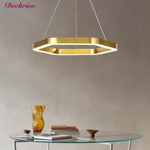 Modern Led Chandelier For Living Room Metal Hexagonal Ceiling Lamp Decor Kitchen Hanging Lighting Bedroom Fixtures Compose Rings