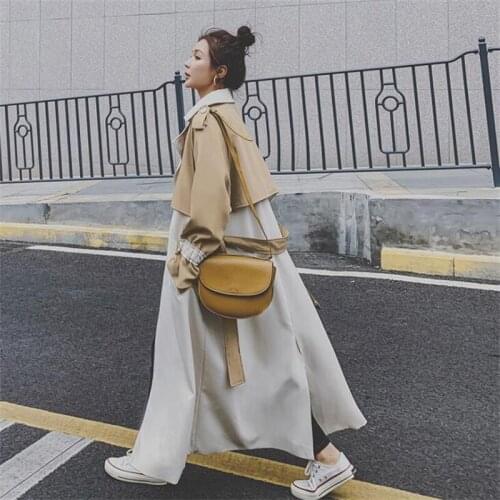 Stitching trench coats womens contrast color windbreaker mid-length spring autumn new korean jacket gabardina mujer fashion