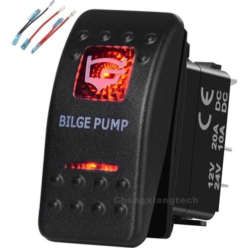 Bilge Pump Printed Rocker Switch Red Led 5 Pin on-off Single Pole Single Throw Waterproof for Car Boat 12v/24v+Jumper Wires Set