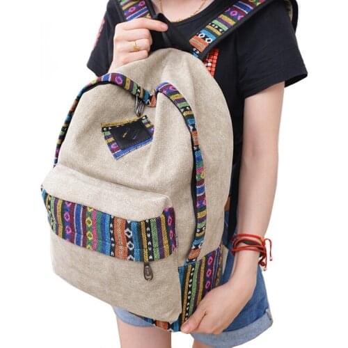 Vintage School Backpack Women Schoolbags for Teenager Girls Canvas Backpacks Student Book Bag National mochila bolsas de saco