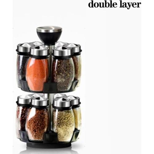 Rotating Cruet Condiment Seasoning Jars Set for Spices Pepper Sprays Bottles Salt Shakers Holder Kitchen Storage Rack Organizer