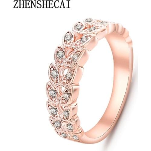 Top Quality Gold Concise Classical CZ Crystal Wedding Ring Rose Gold Color Austrian Crystals Wholesale nj92