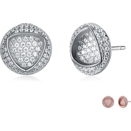 ZEMIOR Real Sterling Silver 925 Jewelry For Women Hollow Geometric Triangle Earrings Clear Full Cubic Zirconia Stud Earring