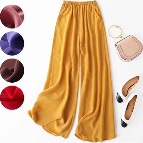 Womens 100% Pure Silk Thin Loose Type fashion Long Pants Trousers beige black navy many colors L1014
