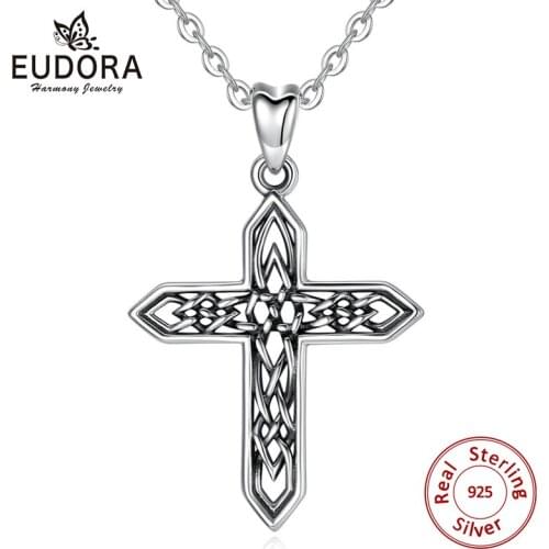 EUDORA Sterling Silver Cross Pendant Celtics Knot Necklace Vintage Cross Charm religion Faith jewelry Gift for Women Man CYD470
