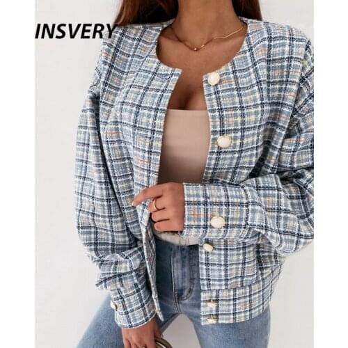 Women Elegant Long Sleeve Coat Jacket Women Casual Plaid Print Tops Button Design Office Lady Cardigan Fashion Jacket 2021