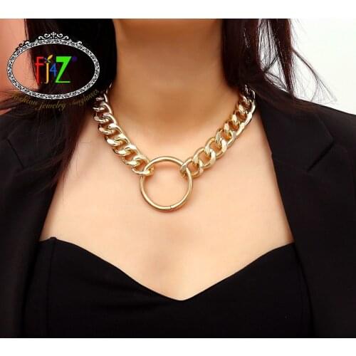 F.J4Z new arrival fashion punk style necklace trendy maxi link chain circle pendant necklace rock hip hop night club show jewely