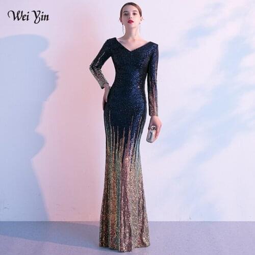 Wei yin AE0236 New Style Evening Dress Long Sleeve Elegant Little Mermaid Autumn Long Formal Party Gowns Robe De Soiree