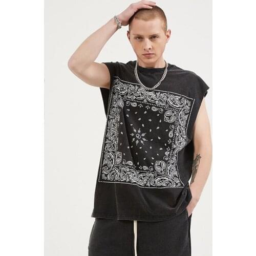 100% Cotton Vintage Bandana Printed Vest Men Summer Casual Sleeveless T Shirt Boys Paisley Tshirt 2021 Fashion Oversized