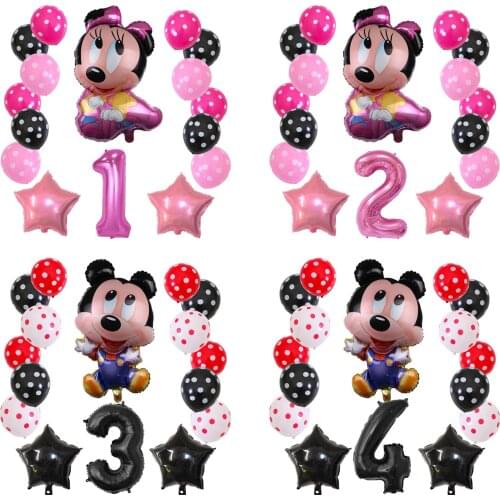 16pcs Mikcey Minnie Mouse 32inch Number Balloons Birthday Party Decorations Baby Shower Kids Party Mickey Balloon Air Globos