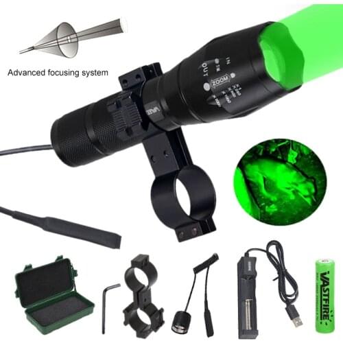 350yards LED Tactical Flashlight Q5 Hunting Light Zoomable Focus Adjustable Torch+Rifle Scope Mount+Switch+18650+Charger+Case