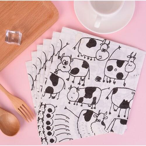 20Pcs/Bag Napkins Paper Cute Cows Decoupage Napkin Paper Tissue for Xmas Wedding Decor Party Table Supplies Wholesale