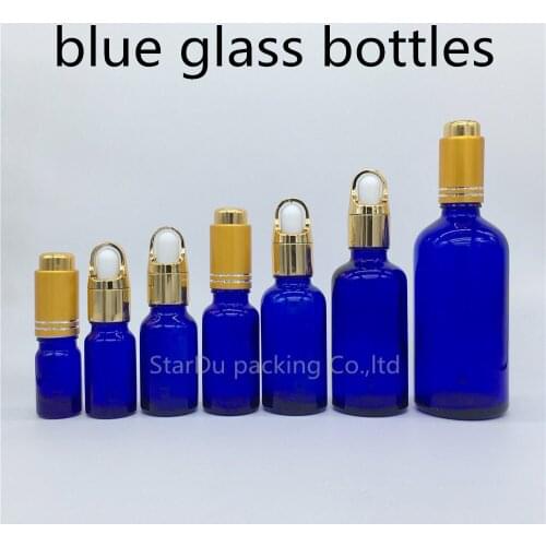 5ml 10ml 15ml 20ml 30ml 50ml 100ml blue glass essential oil bottle with gold Press dropper blue glass perfume bottles 100pcs/lot