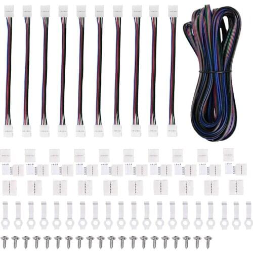 5050 4 Pin Strip Connector Kit, 10mm RGB LED Light Connector LED Strip Connectors, 32.8FT Strip Light Extension Cable