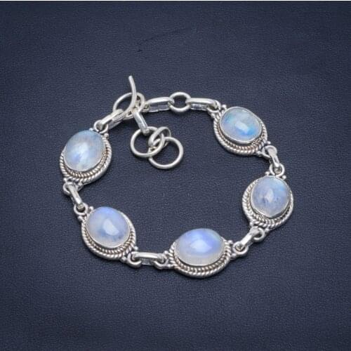 Natural Rainbow Moonstone Handmade Unique 925 Sterling Silver Bracelet 6-7" B4292