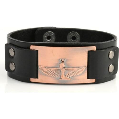 Queen of Egypt Holy Guardian Angel Cuff Bracelets Leather Bangles Amulet Charm Bracelets For Punk Black Brown Jewelry