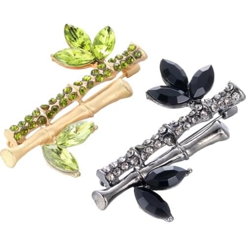 Chinese Style Metal Bamboo Zircon Brooch Pin CZ Crystal Rhinestone Plant Shaped Garment Unisex Accessory